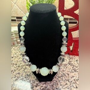 Light Pastel Green Bead Necklace With Silver Accent Women’s Necklace